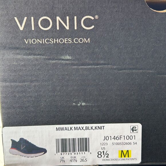 Vionic MWalk Max Walking Sneaker Water Repellent Black J0146F1001 Men 8.5M NWB - Picture 9 of 9